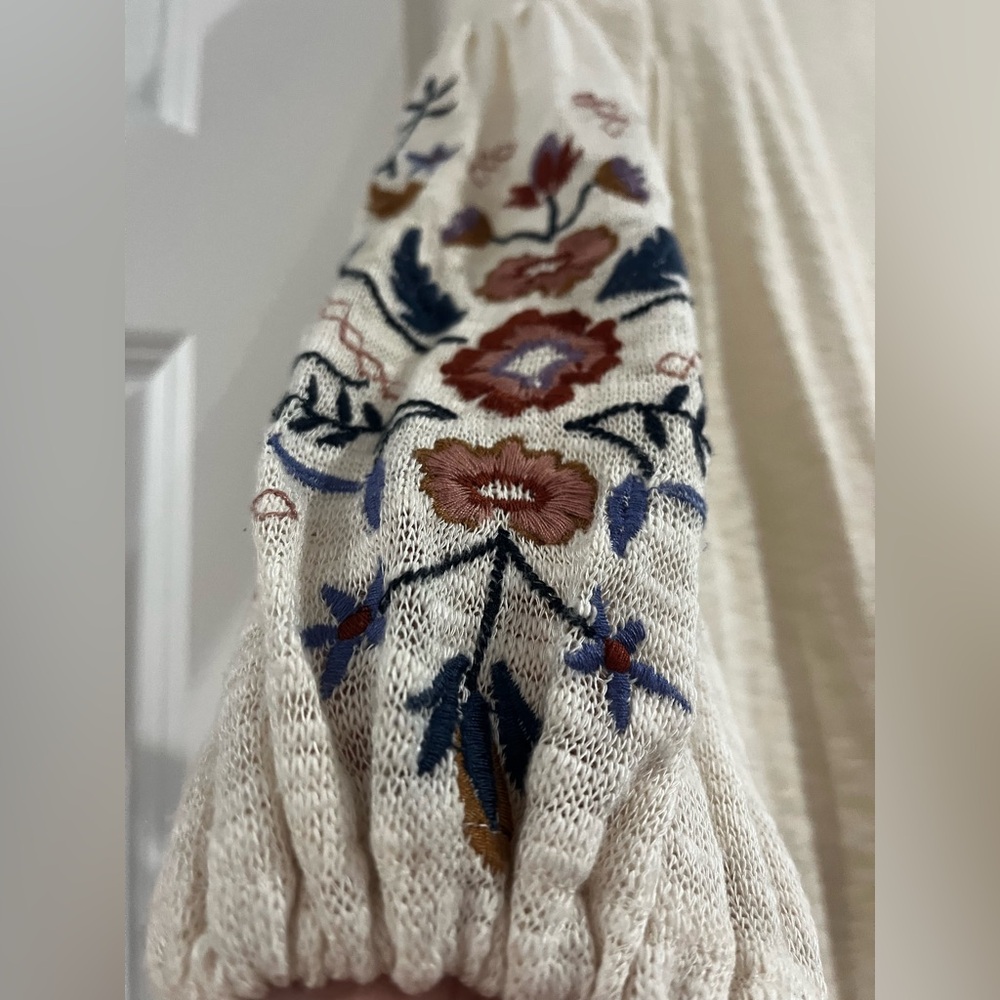 Embroidered Floral Cream Boho Long Cardigan - Picture 5 of 7